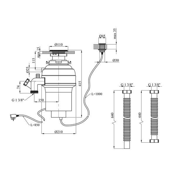Подрібнювач харчових відходів Kroner KRP Kaiman WHI - 550W CV028299 фото