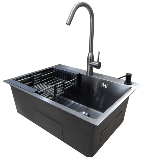 Комплект кухонной мойки Kraft NANO BLACK PVD HS54*48 (3.0/1.0 мм) декор S3730 фото
