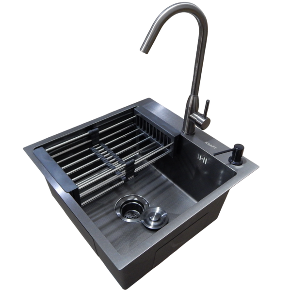 Комплект кухонной мойки Kraft NANO BLACK PVD HS54*48 (3.0/1.0 мм) декор S3730 фото