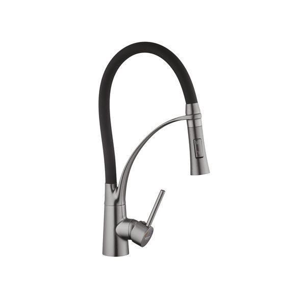 Комплект кухонная мойка Kroner Schwarze-6350HM PVD + смеситель Ersel-GRP03393BLK + дозатор Spender-SCH049 CVS30076 фото