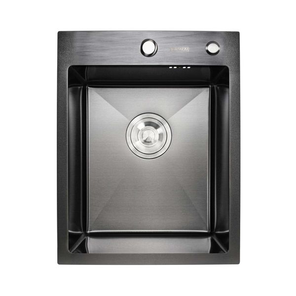 Мийка для кухні Platinum Handmade PVD чорна 400х500х220 (товщина 3,0/1,5 мм + корзина та дозатор в комплекті) 23565 фото
