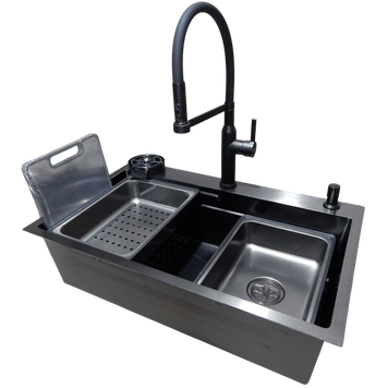 Комплект кухонної мийки Kraft HM 6845 NANO BLACK DECOR Графіт (3.0/1.0 мм) S3681 фото