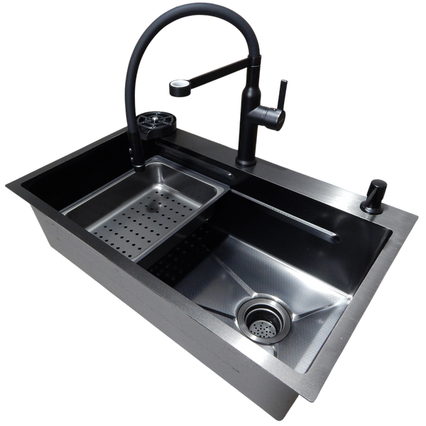 Комплект кухонної мийки Kraft HM 6845 NANO BLACK DECOR Графіт (3.0/1.0 мм) S3681 фото
