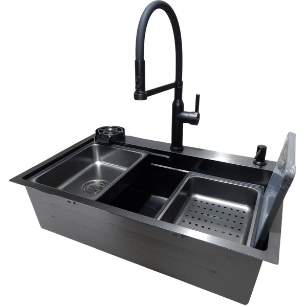 Комплект кухонної мийки Kraft HM 6845 NANO BLACK DECOR Графіт (3.0/1.0 мм) S3681 фото