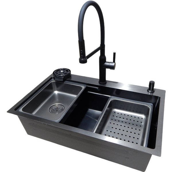 Комплект кухонної мийки Kraft HM 6845 NANO BLACK DECOR Графіт (3.0/1.0 мм) S3681 фото