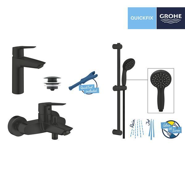 Набор смесителей 3 в 1 для ванной комнаты Grohe QuickFix Start Black UA303301MQ CV032749 фото