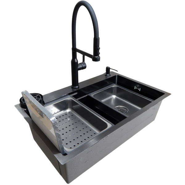 Комплект кухонної мийки Kraft HM 6845 NANO BLACK DECOR Графіт (3.0/1.0 мм) S3681 фото