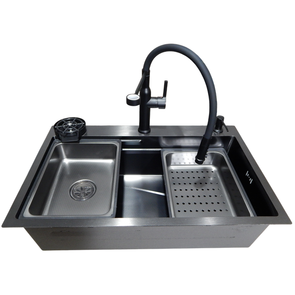 Комплект кухонної мийки Kraft HM 6845 NANO BLACK DECOR Графіт (3.0/1.0 мм) S3681 фото