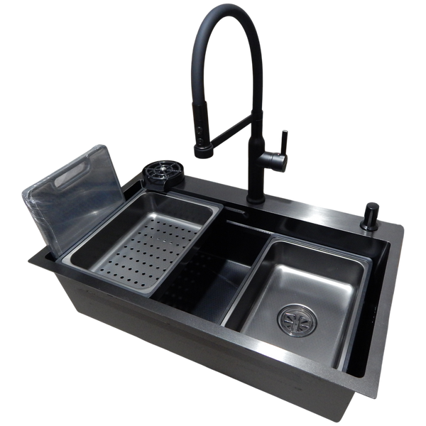 Комплект кухонної мийки Kraft HM 6845 NANO BLACK DECOR Графіт (3.0/1.0 мм) S3681 фото