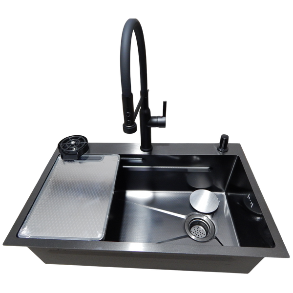 Комплект кухонної мийки Kraft HM 6845 NANO BLACK DECOR Графіт (3.0/1.0 мм) S3681 фото