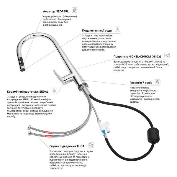 Змішувач для кухні Kroner Element 211569-0101 CV035983 фото