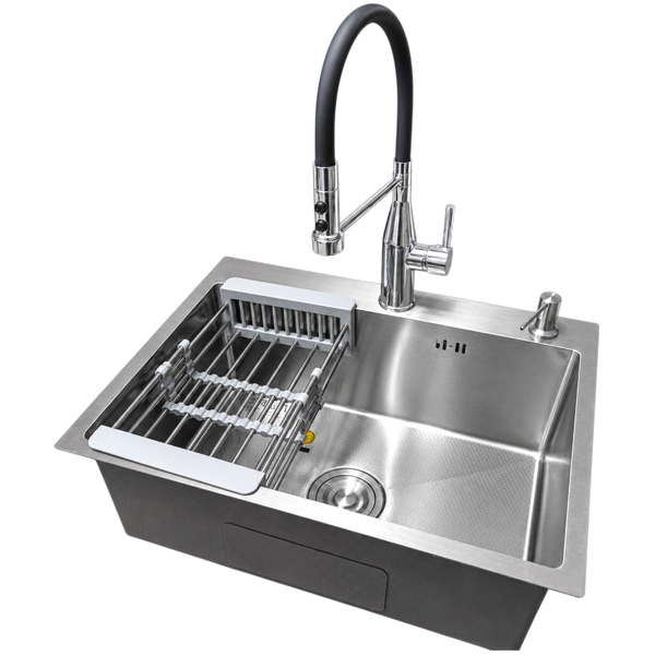 Комплект кухонної мийки Kraft KRF 600х450 decor (3.0/1.0 мм)+Змішувач для кухні Kroner KRP Ersel - C03111BLK S5120 фото