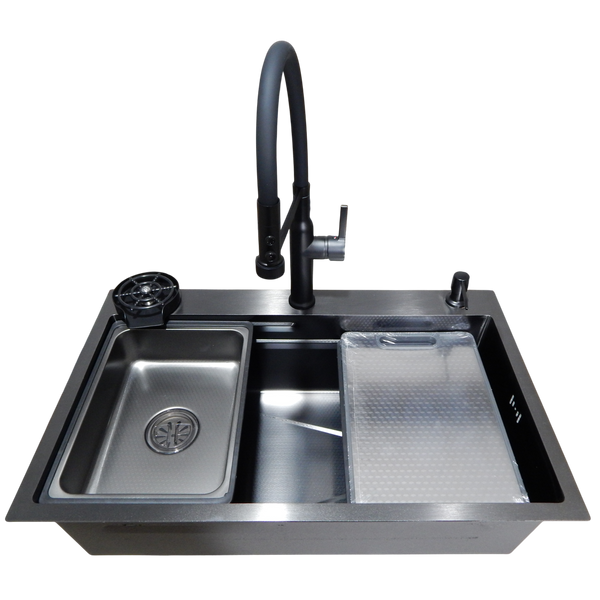Комплект кухонної мийки Kraft HM 6845 NANO BLACK DECOR Графіт (3.0/1.0 мм) S3681 фото