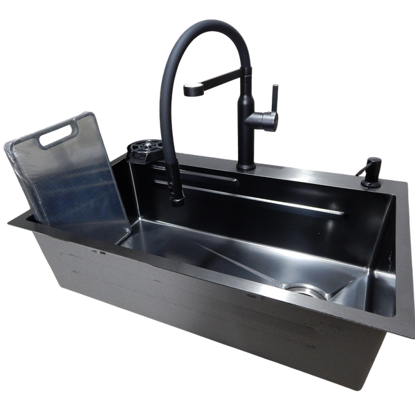 Комплект кухонної мийки Kraft HM 6845 NANO BLACK DECOR Графіт (3.0/1.0 мм) S3681 фото