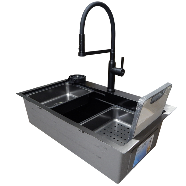 Комплект кухонної мийки Kraft HM 6845 NANO BLACK DECOR Графіт (3.0/1.0 мм) S3681 фото