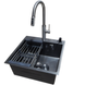 Комплект кухонной мойки Kraft NANO BLACK PVD Декор HS50*50 (3.0/1.0 мм)+Смеситель для кухни с выдвижным шлангом S5011 фото 3