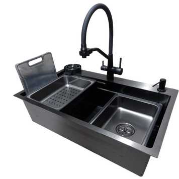Комплект кухонної мийки Kraft HM 6846 NANO BLACK DECOR S3682 фото