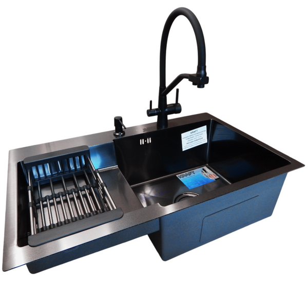 Комплект кухонної мийки Kraft&nbsp;HM&nbsp;- 7848ALB&nbsp;PVD&nbsp;(3.0/1.0 мм) S3581 фото