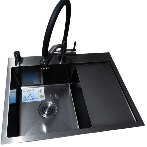 Комплект кухонной мойки Kraft NANO BLACK PVD HS 65х48 (3.0/1.0 мм) S4997 фото
