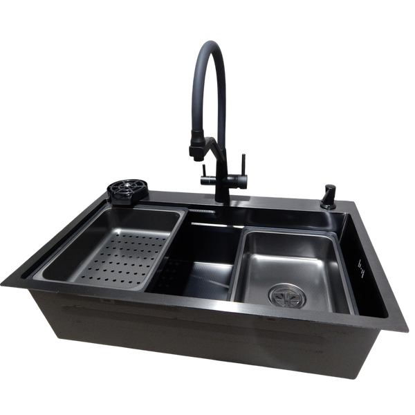 Комплект кухонної мийки Kraft HM 6846 NANO BLACK DECOR S3682 фото