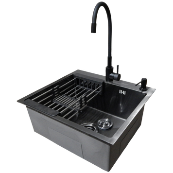 Комплект кухонної мийки Kraft -NANO BLACK 5050HM PVD S3633 фото