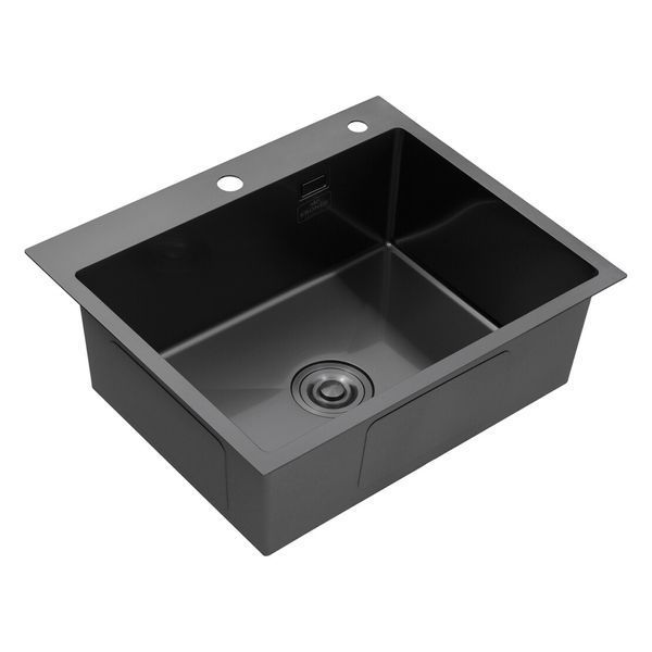 Комплект кухонної мийки Kroner KRP Schwarze 60х50HM PVD +Змішувач для кухні з гнучким виливом Kroner S5013 фото