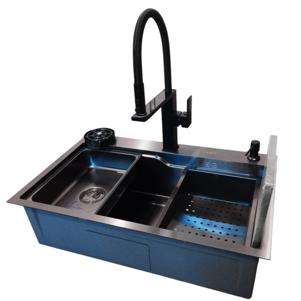 Комплект кухонної мийки Kraft HM 7546 NANO BLACK S4948 фото