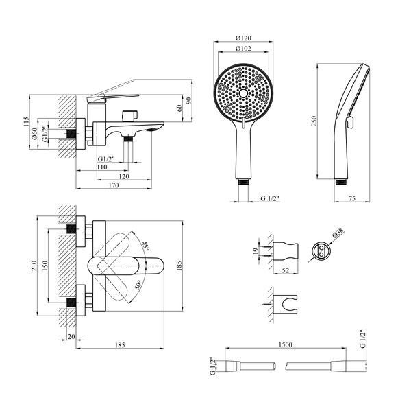 Змішувач для ванни Kroner Element 211315-5301 CV035953 фото