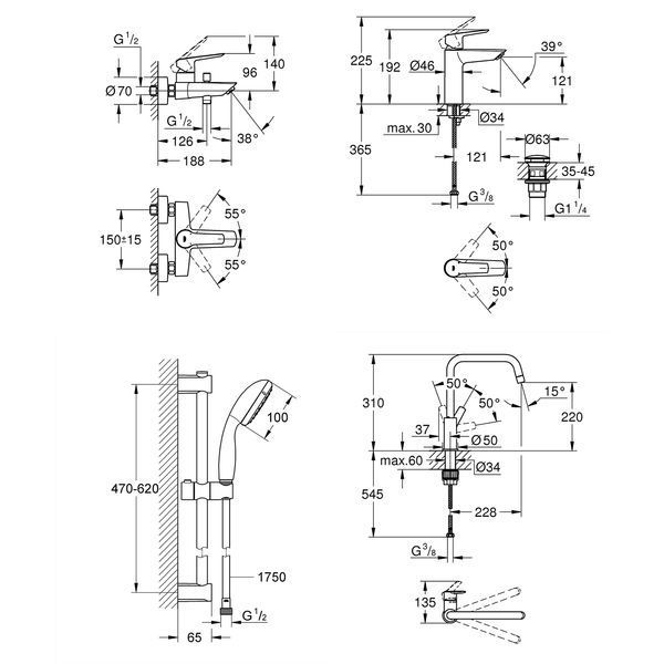 Набір змішувачів 4 в 1 для ванної кімнати та кухні Grohe QuickFix Start Black M-Size UA303301MK CV033954 фото
