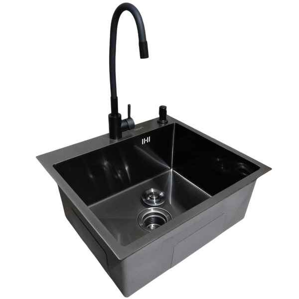 Комплект кухонной мойки Kraft -NANO BLACK 5050HM PVD S3633 фото