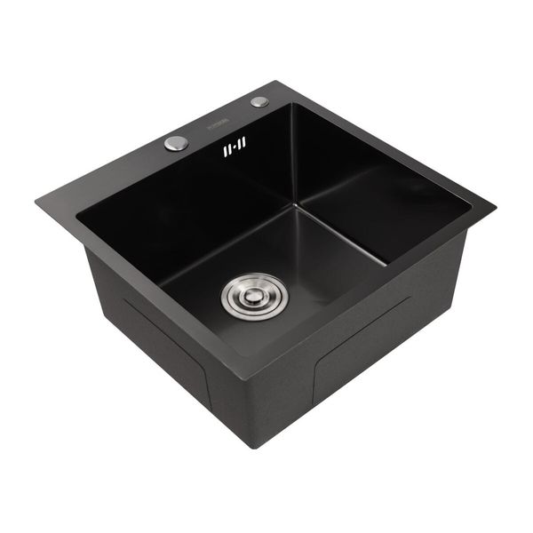 Кухонна мийка Platinum Handmade PVD чорна 500х500х220 (3,0/1,5 мм корзина та дозатор в комплекті) 23568 фото