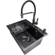 Комплект кухонной мойки Kraft NANO BLACK PVD HS60*45 (3.0/1.0 мм) декор S3683 фото 2
