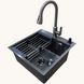 Кухонная мойка Kraft HM 50х50 NANO BLACK PVD Decor (3.0/1.0 мм)+Смеситель TH38 VALESO PVD графит S3733 фото 2