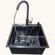 Кухонная мойка Kraft HM 50х50 NANO BLACK PVD Decor (3.0/1.0 мм)+Смеситель TH38 VALESO PVD графит S3733 фото 5