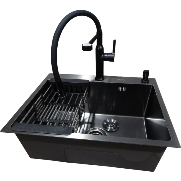 Комплект кухонної мийки Kraft KRF 60х45HM PVD (3.0/1.0 мм) DEKOR S3684 фото