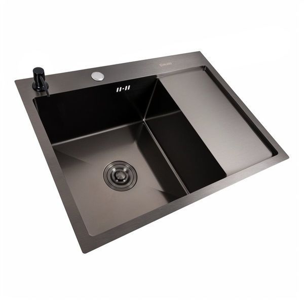 Кухонная мойка CM 65*50 L черная PVD VALESO Handmade (круглый сифон 3,0/0,8) 45901 фото