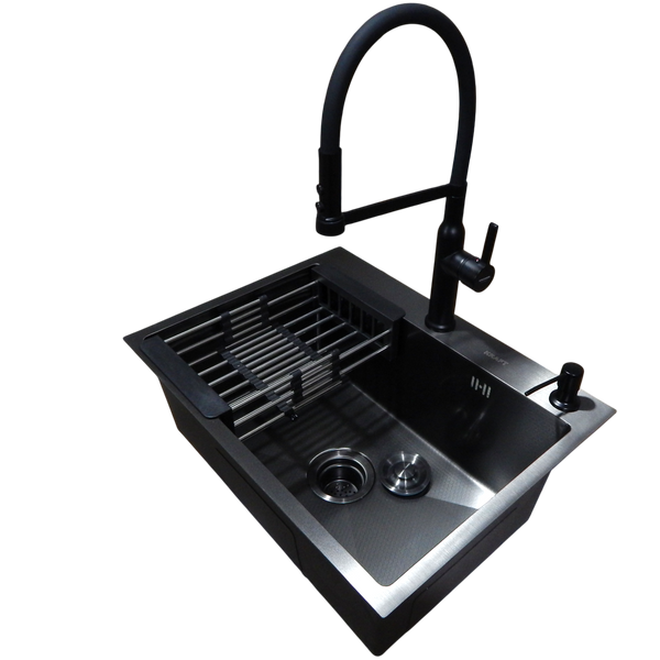 Комплект кухонної мийки Kraft KRF 60х45HM PVD (3.0/1.0 мм) DEKOR S3684 фото