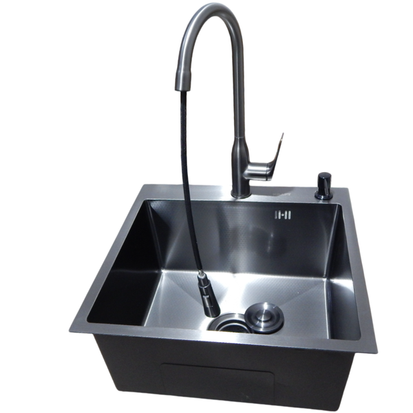 Комплект кухонної мийки Kraft HM 50х50 NANO BLACK (DECOR) PVD (3.0/1.0 мм) S5014 фото