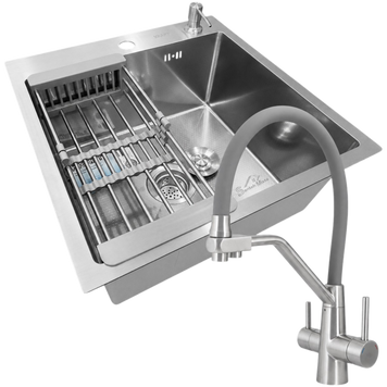Комплект кухонної мийки Kraft KRF 5050 decor (3.0/1.0 мм) S5015 фото