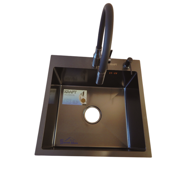 Комплект кухонной мойки Kraft HM 50х50 NANO BLACK (DECOR) PVD (3.0/1.0 мм) S4800 фото
