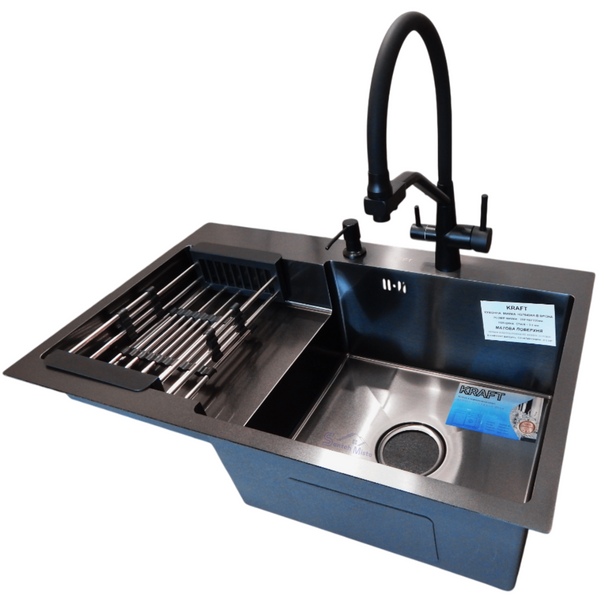 Комплект кухонної мийки Kraft&nbsp;HM&nbsp;- 7848ALB&nbsp;PVD&nbsp;(3.0/1.0 мм) S4850 фото