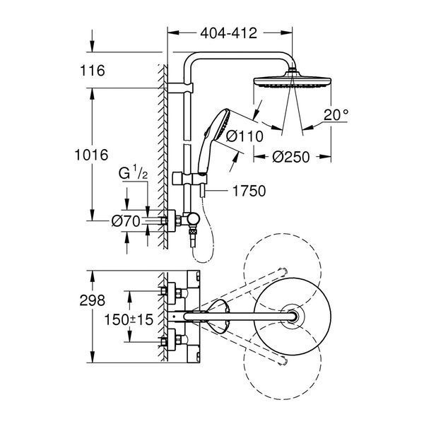 Душевая система термостатическая Grohe QuickFix Vitalio Start System 250 266772431 CV033959 фото