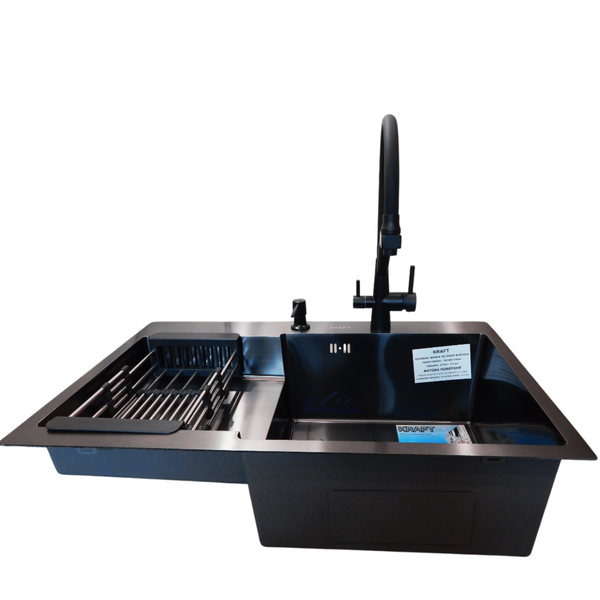 Комплект кухонної мийки Kraft&nbsp;HM&nbsp;- 7848ALB&nbsp;PVD&nbsp;(3.0/1.0 мм) S4850 фото