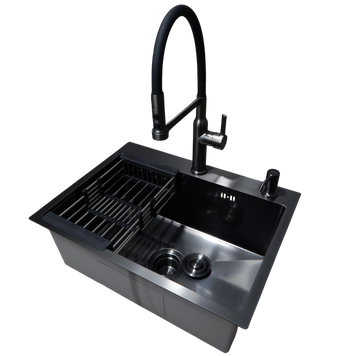 Комплект кухонной мойки Kraft NANO BLACK PVD HS60*45 (3.0/1.0 мм) декор S5007 фото