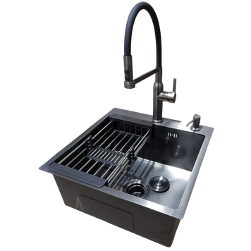 Комплект кухонной мойки Kraft NANO BLACK PVD HS50*50(3.0/1.0 мм) декор S3691 фото