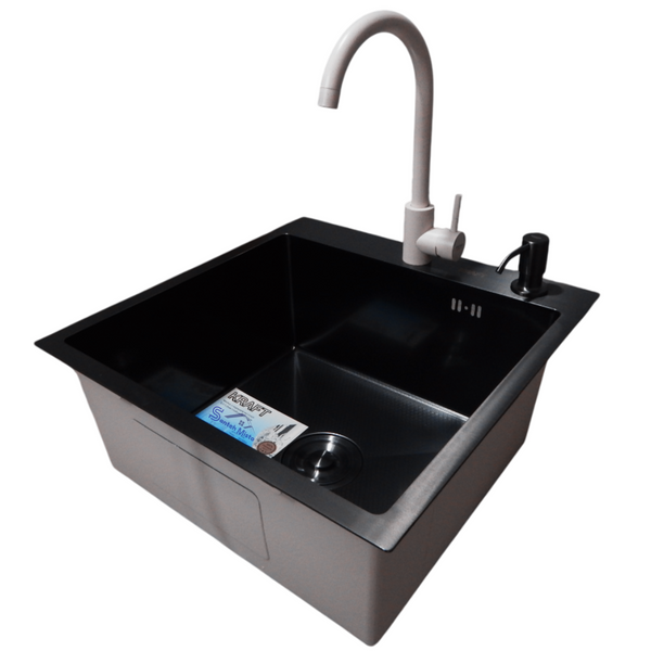 Комплект кухонной мойки Kraft HM 50х50 NANO BLACK PVD (3.0/1.0 мм) S3641 фото