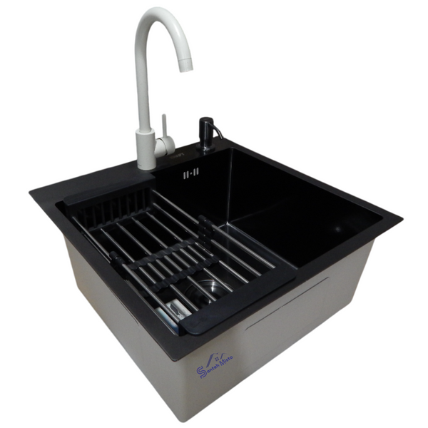 Комплект кухонной мойки Kraft HM 50х50 NANO BLACK PVD (3.0/1.0 мм) S3641 фото