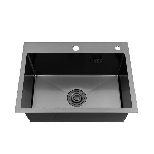 Комплект кухонная мойка Kroner Schwarze-5843HM PVD + смеситель Edelstahl Klassisch-SCH035PVD + дозатор Spender-026 CVS30113 фото