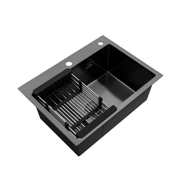 Комплект кухонная мойка Kroner Schwarze-5843HM PVD + смеситель Edelstahl Klassisch-SCH035PVD + дозатор Spender-026 CVS30113 фото