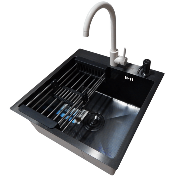 Комплект кухонной мойки Kraft HM 50х50 NANO BLACK PVD (3.0/1.0 мм) S3641 фото